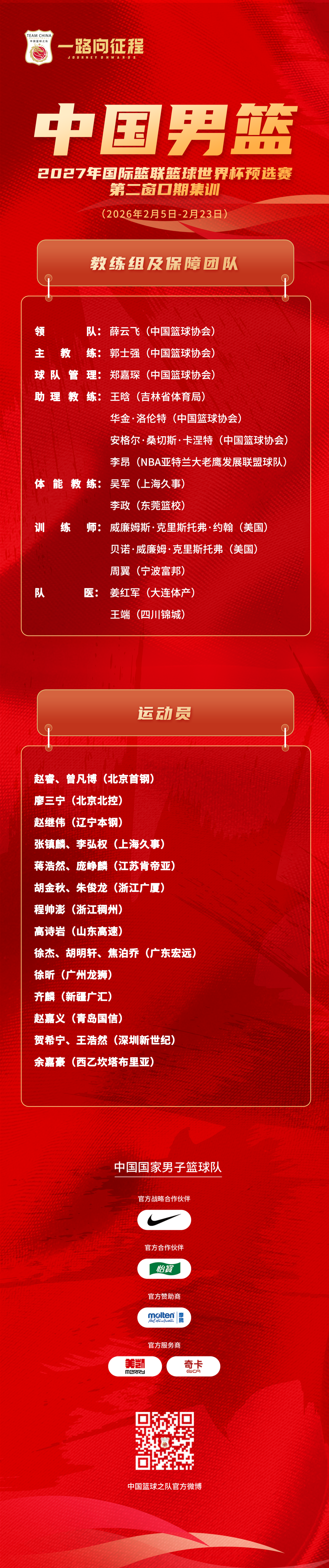 V体育官网APP下载-国家男篮公布集训名单